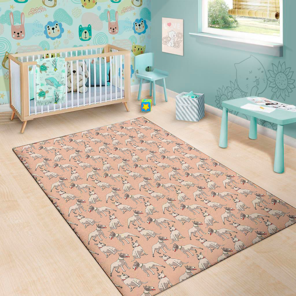 Orange Bull Terrier Pattern Print Area Rug