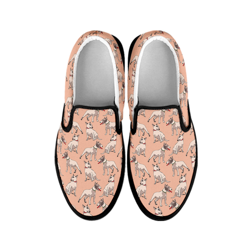 Orange Bull Terrier Pattern Print Black Slip On Shoes