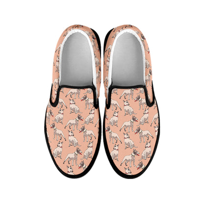 Orange Bull Terrier Pattern Print Black Slip On Shoes