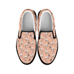 Orange Bull Terrier Pattern Print Black Slip On Shoes