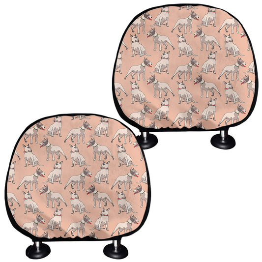 Orange Bull Terrier Pattern Print Car Headrest Covers
