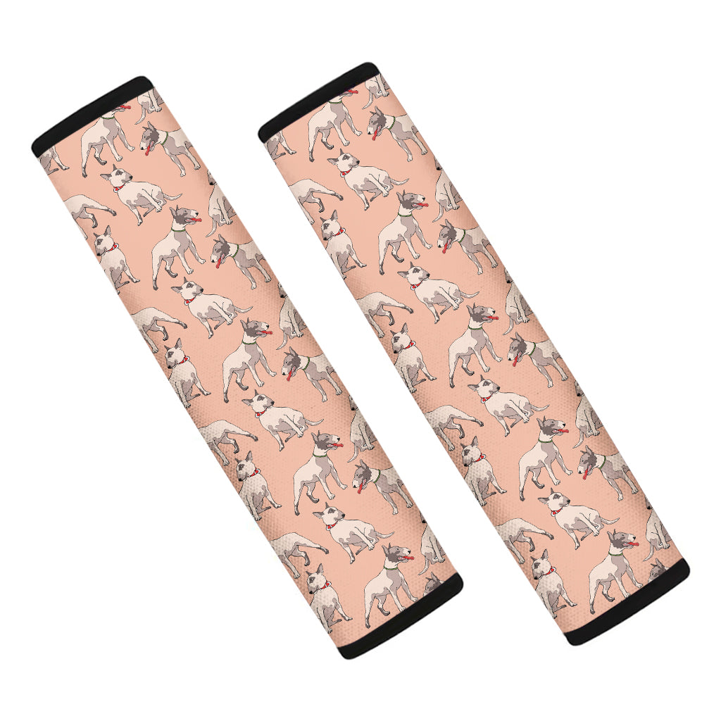 Orange Bull Terrier Pattern Print Car Seat Belt Covers