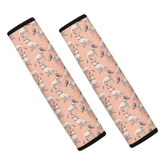 Orange Bull Terrier Pattern Print Car Seat Belt Covers