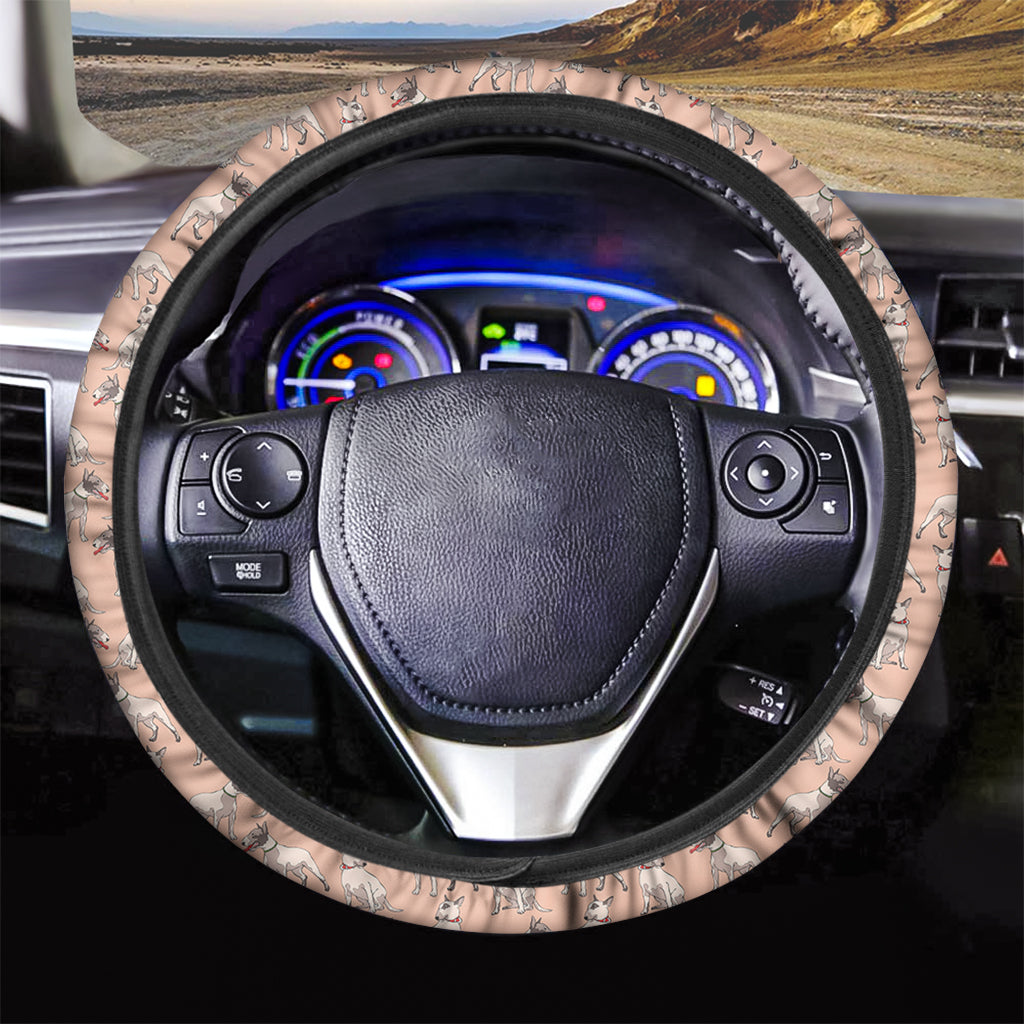Orange Bull Terrier Pattern Print Car Steering Wheel Cover