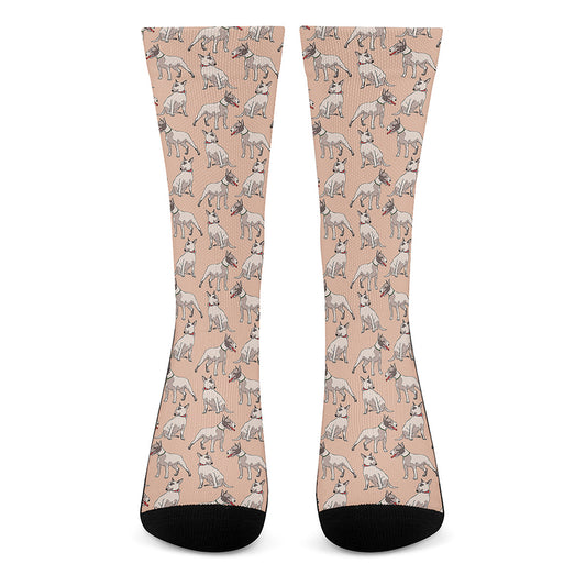 Orange Bull Terrier Pattern Print Crew Socks