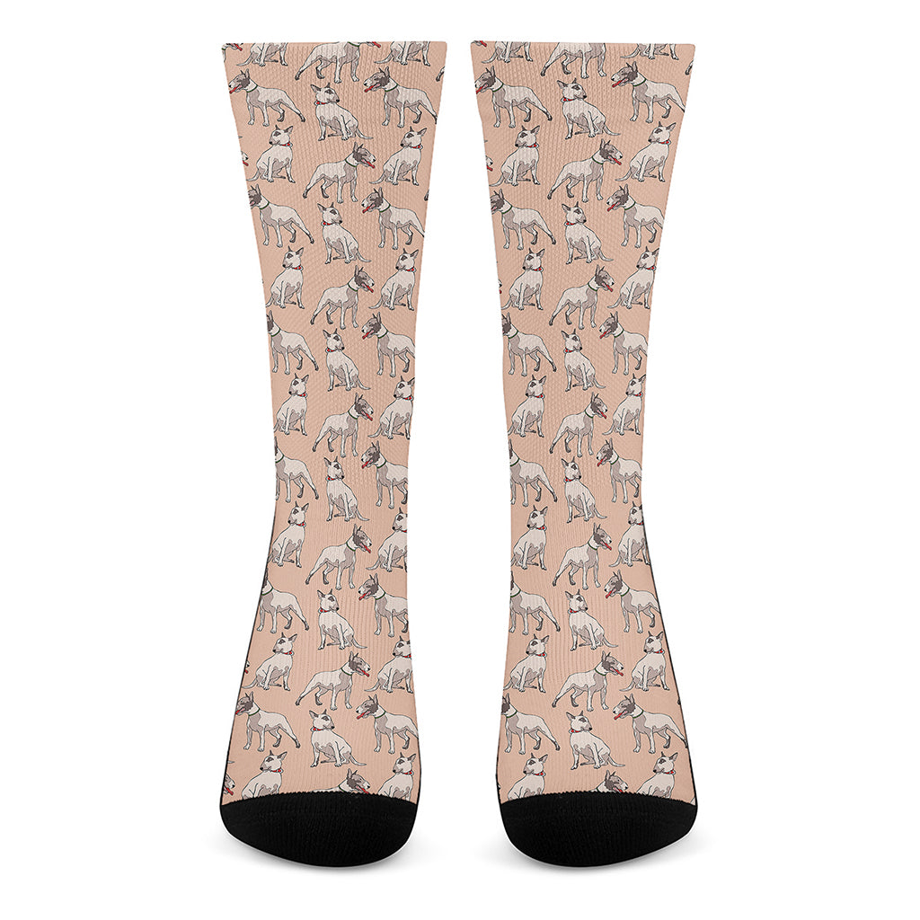 Orange Bull Terrier Pattern Print Crew Socks