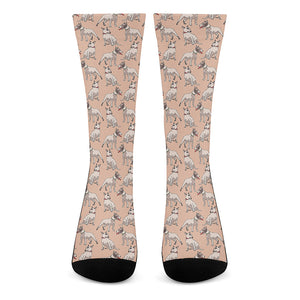 Orange Bull Terrier Pattern Print Crew Socks