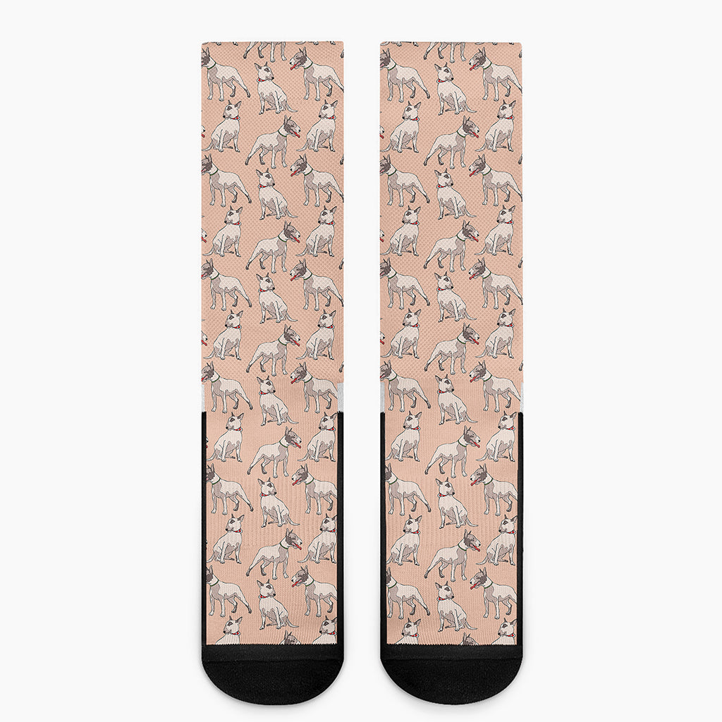 Orange Bull Terrier Pattern Print Crew Socks