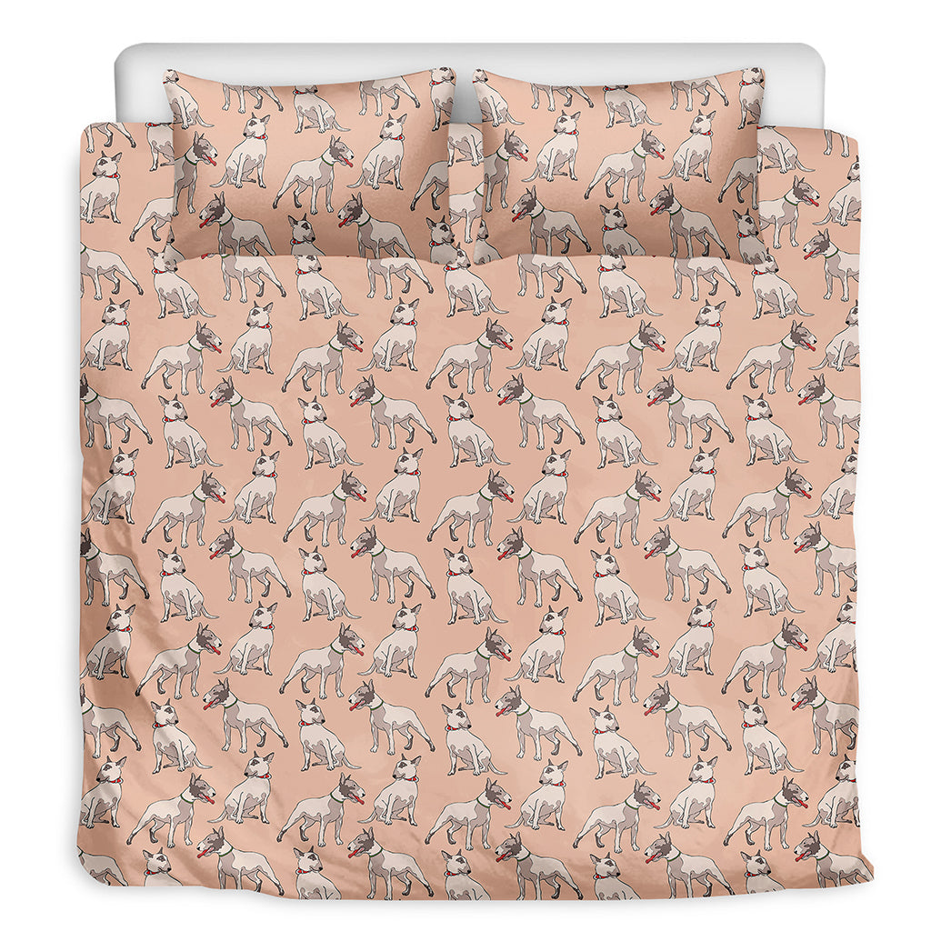 Orange Bull Terrier Pattern Print Duvet Cover Bedding Set