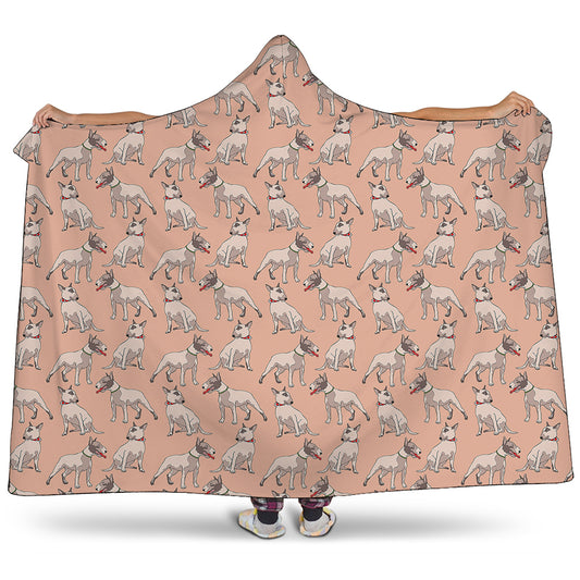 Orange Bull Terrier Pattern Print Hooded Blanket