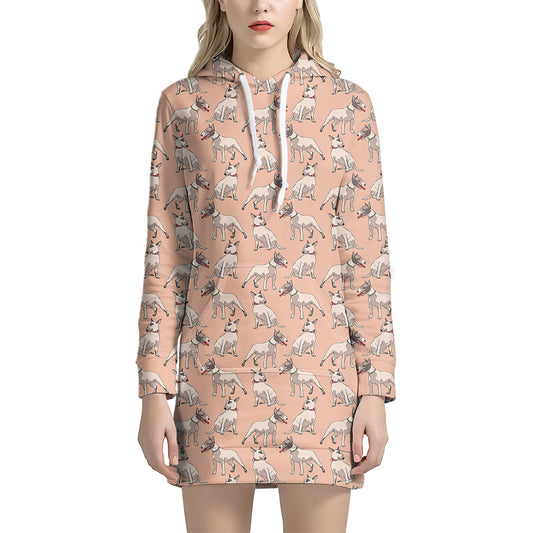 Orange Bull Terrier Pattern Print Hoodie Dress