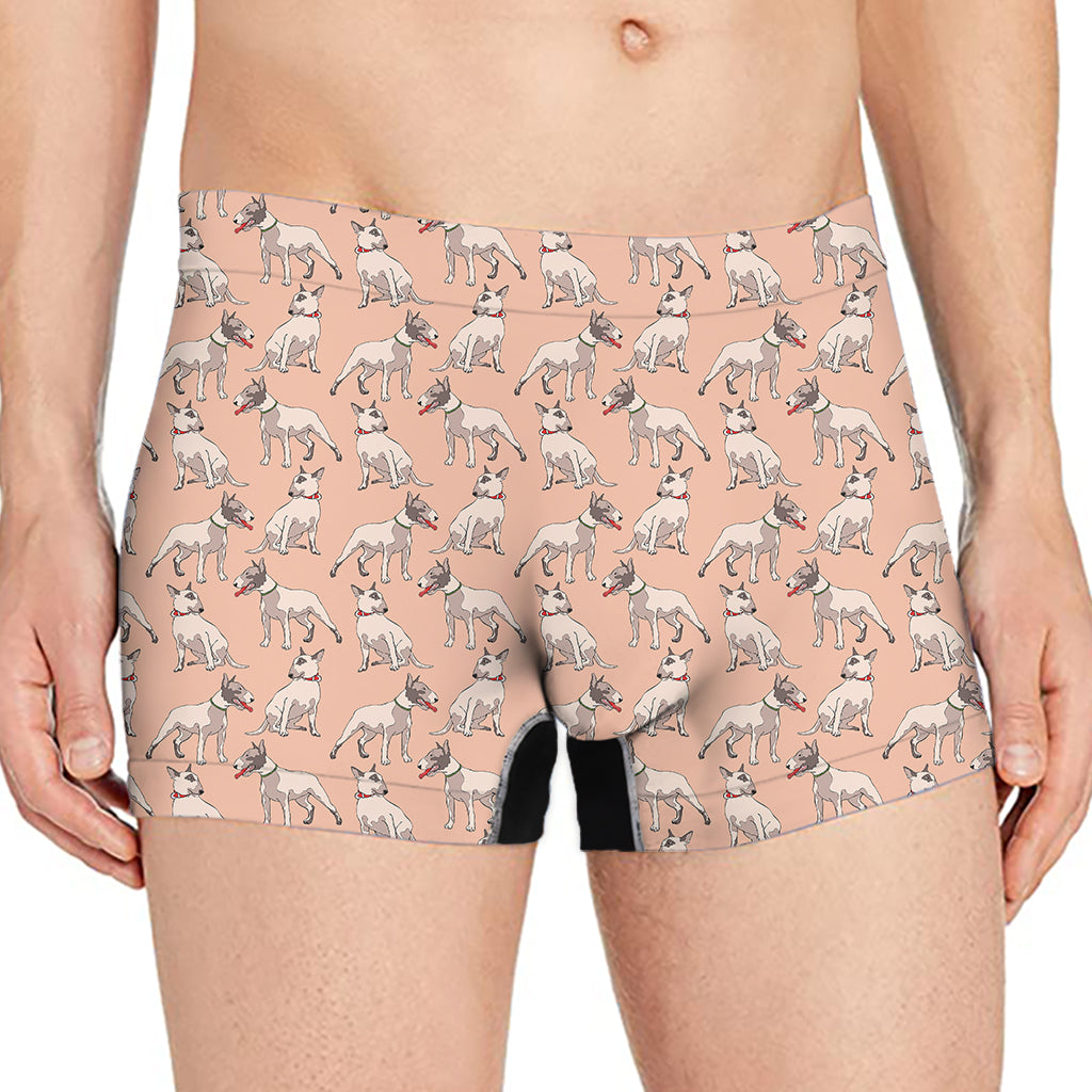 Orange Bull Terrier Pattern Print Men's Boxer Briefs
