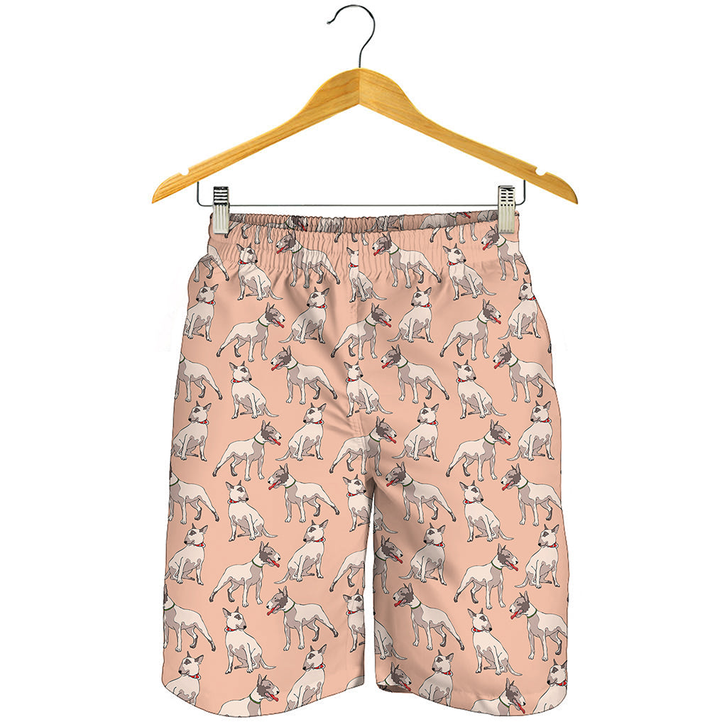 Orange Bull Terrier Pattern Print Men's Shorts