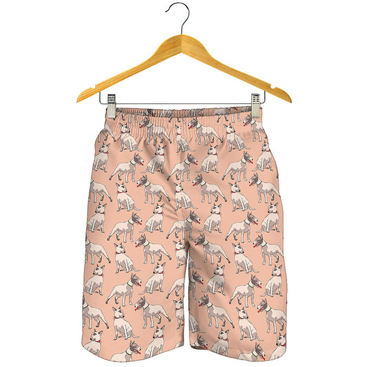 Orange Bull Terrier Pattern Print Men's Shorts
