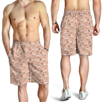 Orange Bull Terrier Pattern Print Men's Shorts