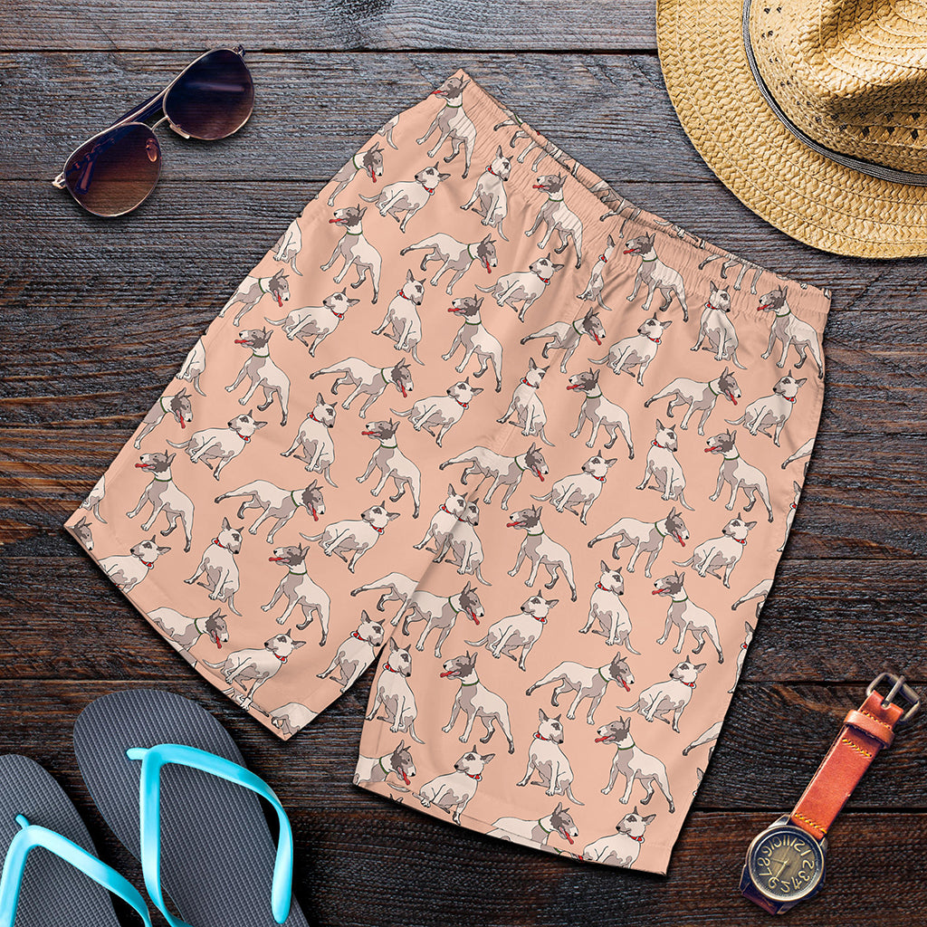 Orange Bull Terrier Pattern Print Men's Shorts