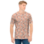 Orange Bull Terrier Pattern Print Men's T-Shirt