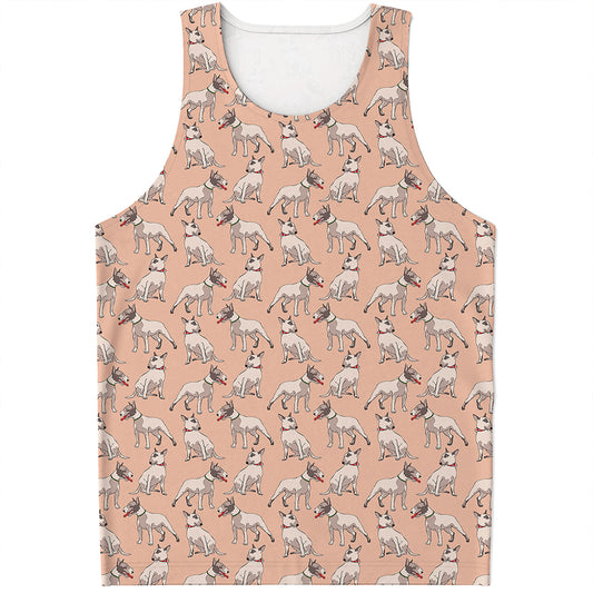 Orange Bull Terrier Pattern Print Men's Tank Top