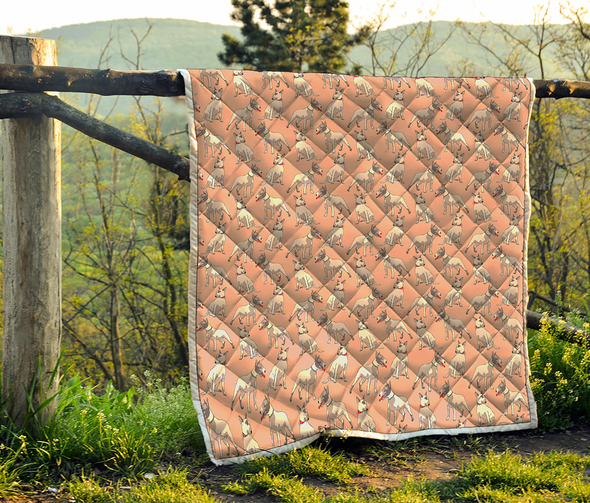 Orange Bull Terrier Pattern Print Quilt