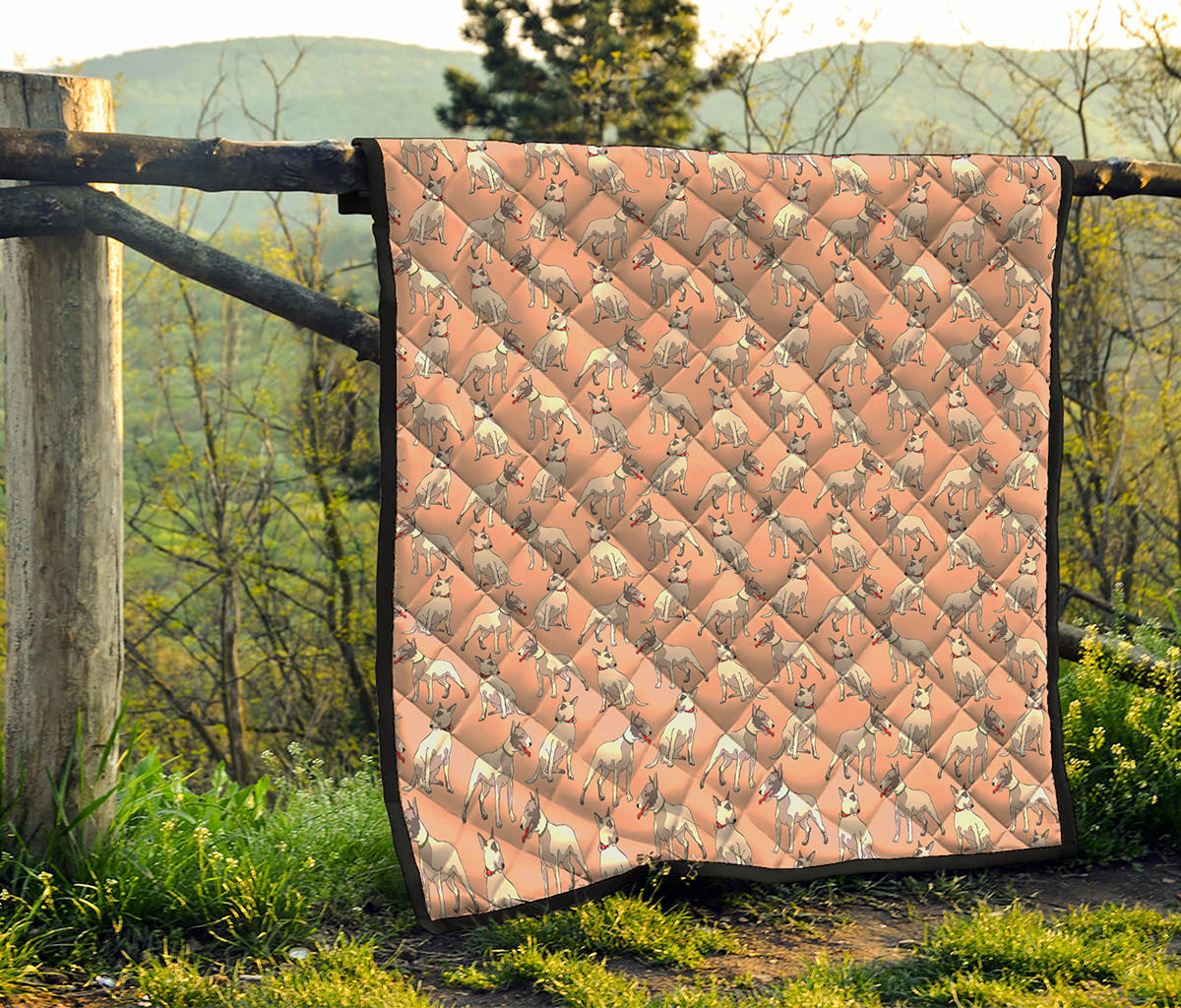 Orange Bull Terrier Pattern Print Quilt