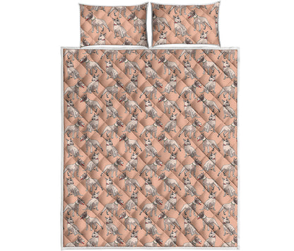 Orange Bull Terrier Pattern Print Quilt Bed Set