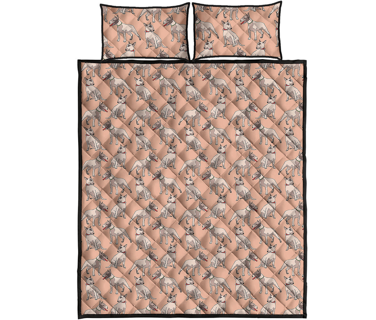 Orange Bull Terrier Pattern Print Quilt Bed Set