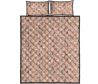 Orange Bull Terrier Pattern Print Quilt Bed Set