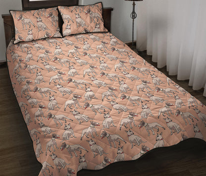 Orange Bull Terrier Pattern Print Quilt Bed Set