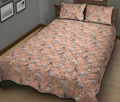 Orange Bull Terrier Pattern Print Quilt Bed Set