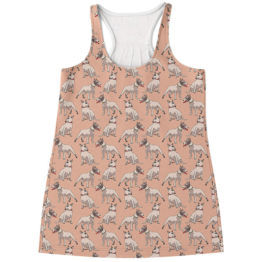Orange Bull Terrier Pattern Print Women's Racerback Tank Top