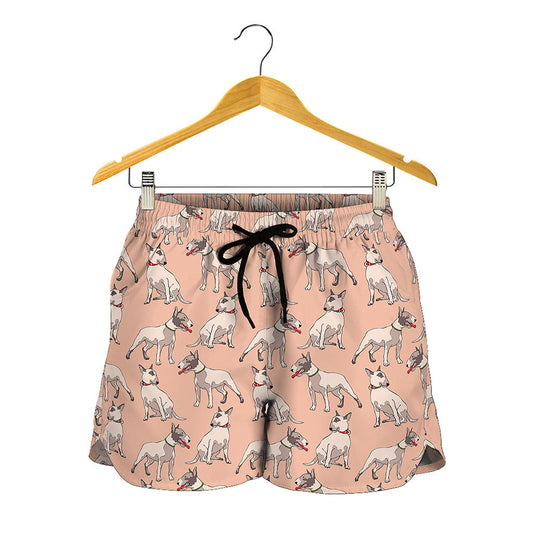 Orange Bull Terrier Pattern Print Women's Shorts