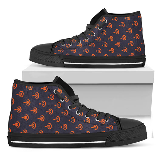 Orange Bullseye Target Pattern Print Black High Top Shoes