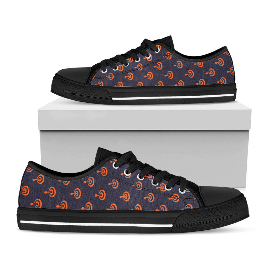 Orange Bullseye Target Pattern Print Black Low Top Shoes