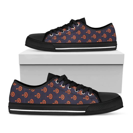 Orange Bullseye Target Pattern Print Black Low Top Shoes