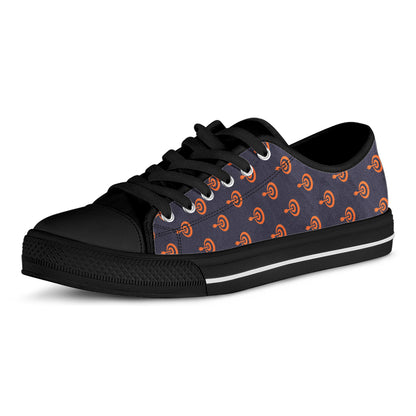 Orange Bullseye Target Pattern Print Black Low Top Shoes