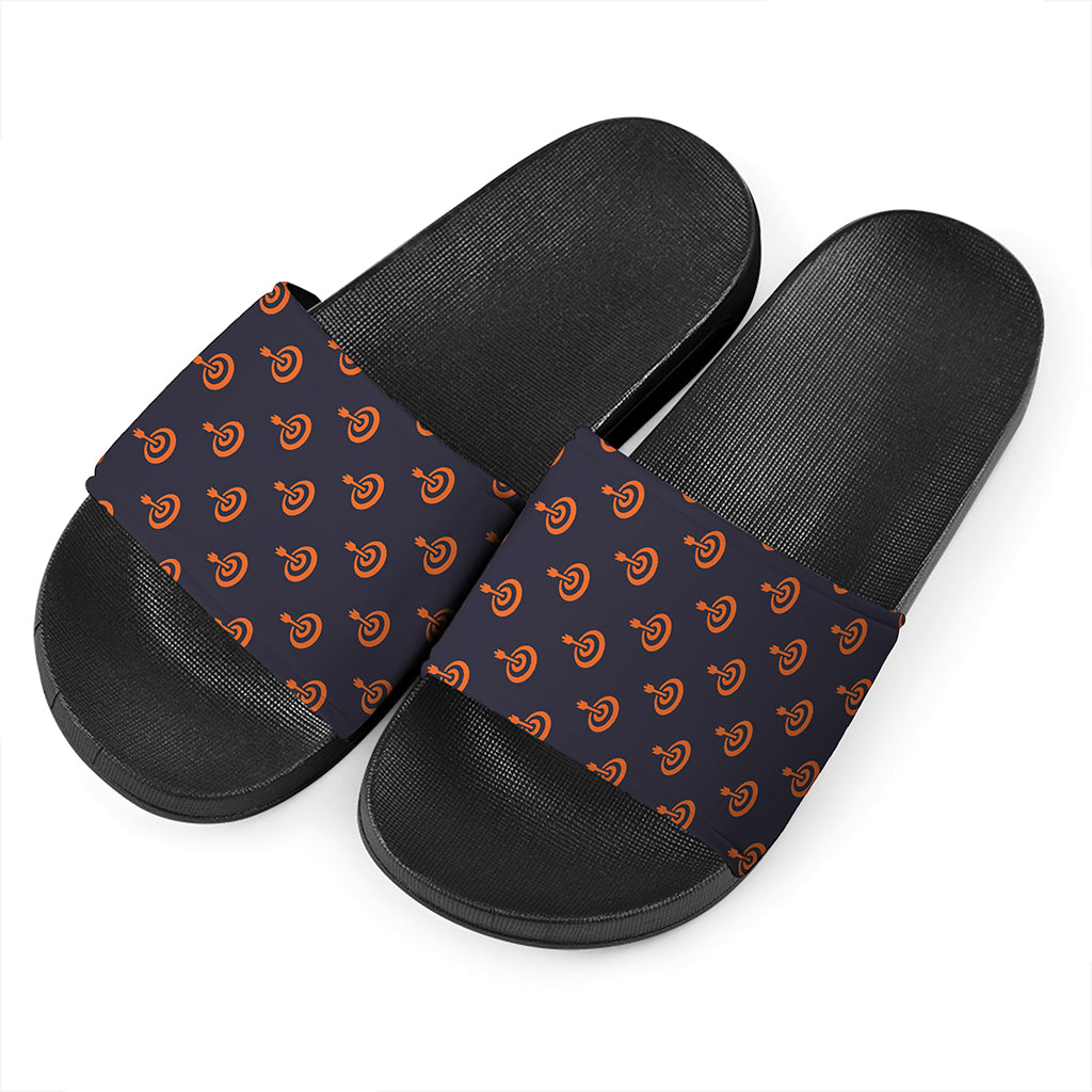 Orange Bullseye Target Pattern Print Black Slide Sandals