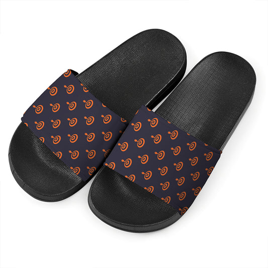 Orange Bullseye Target Pattern Print Black Slide Sandals