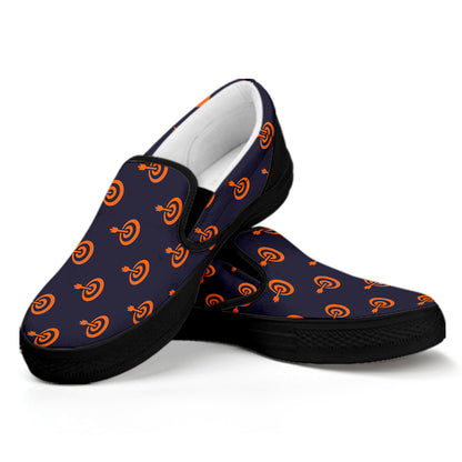 Orange Bullseye Target Pattern Print Black Slip On Shoes
