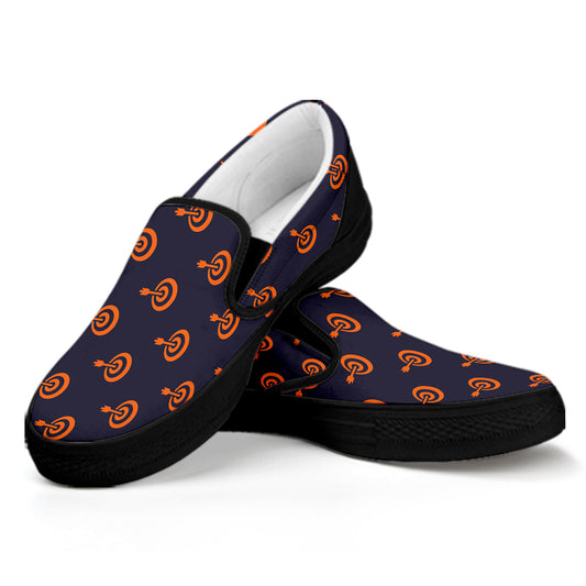 Orange Bullseye Target Pattern Print Black Slip On Shoes