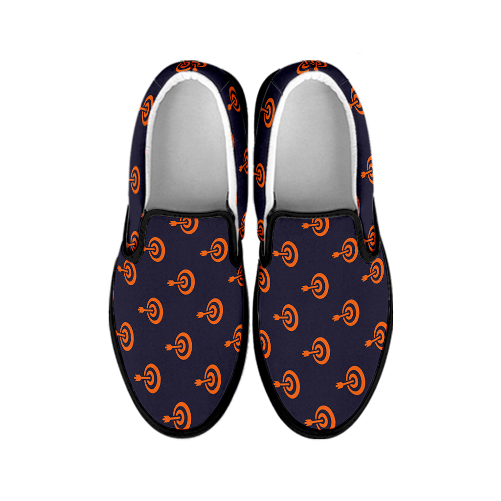 Orange Bullseye Target Pattern Print Black Slip On Shoes