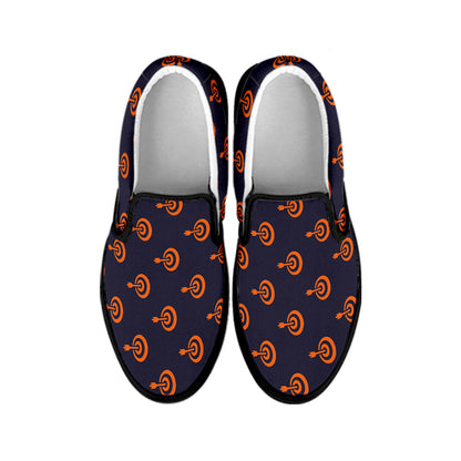 Orange Bullseye Target Pattern Print Black Slip On Shoes