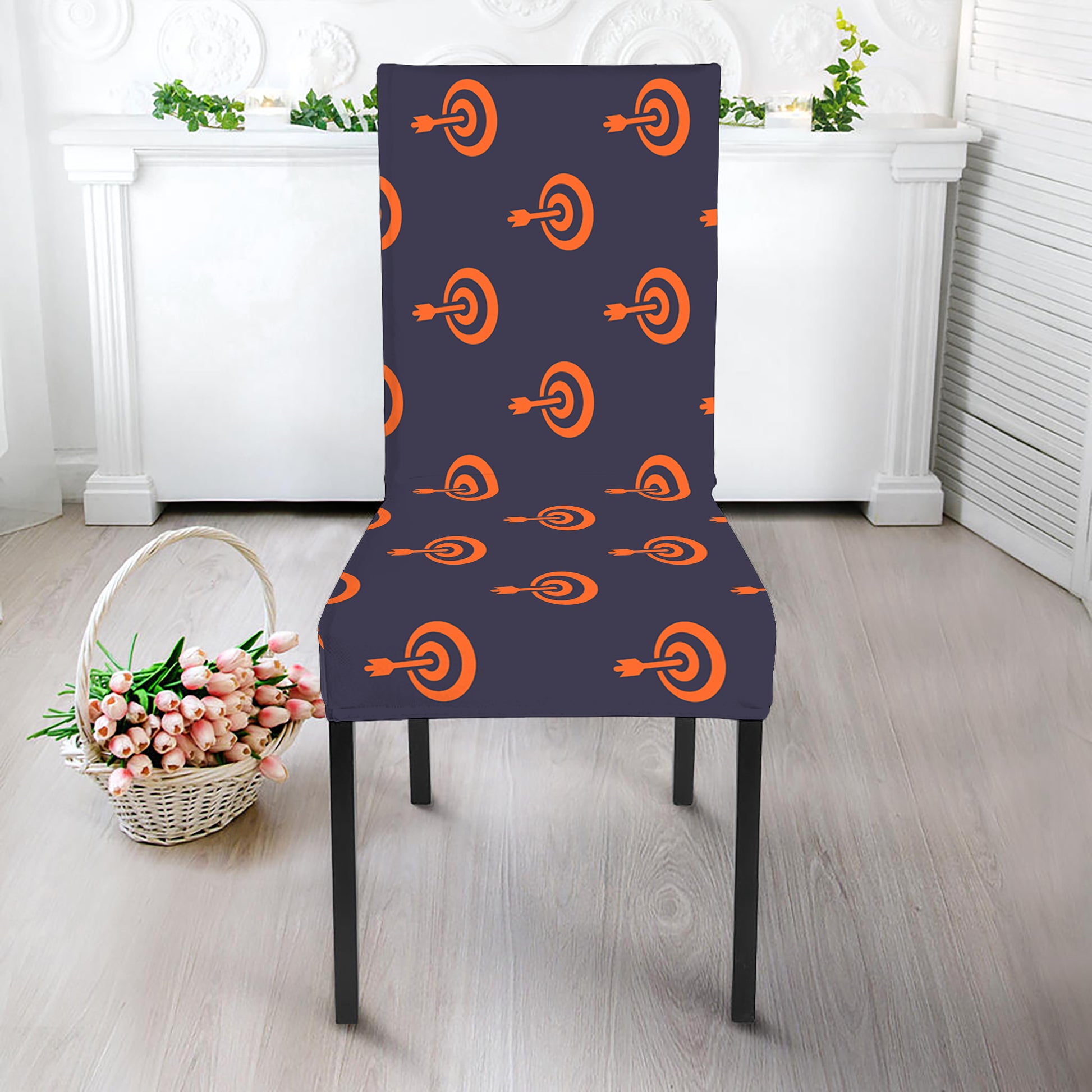 Orange Bullseye Target Pattern Print Dining Chair Slipcover