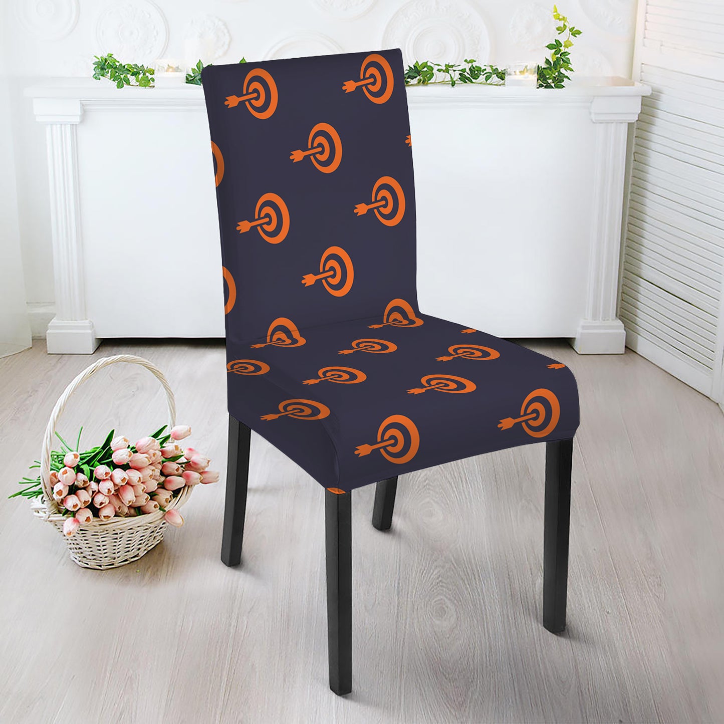 Orange Bullseye Target Pattern Print Dining Chair Slipcover