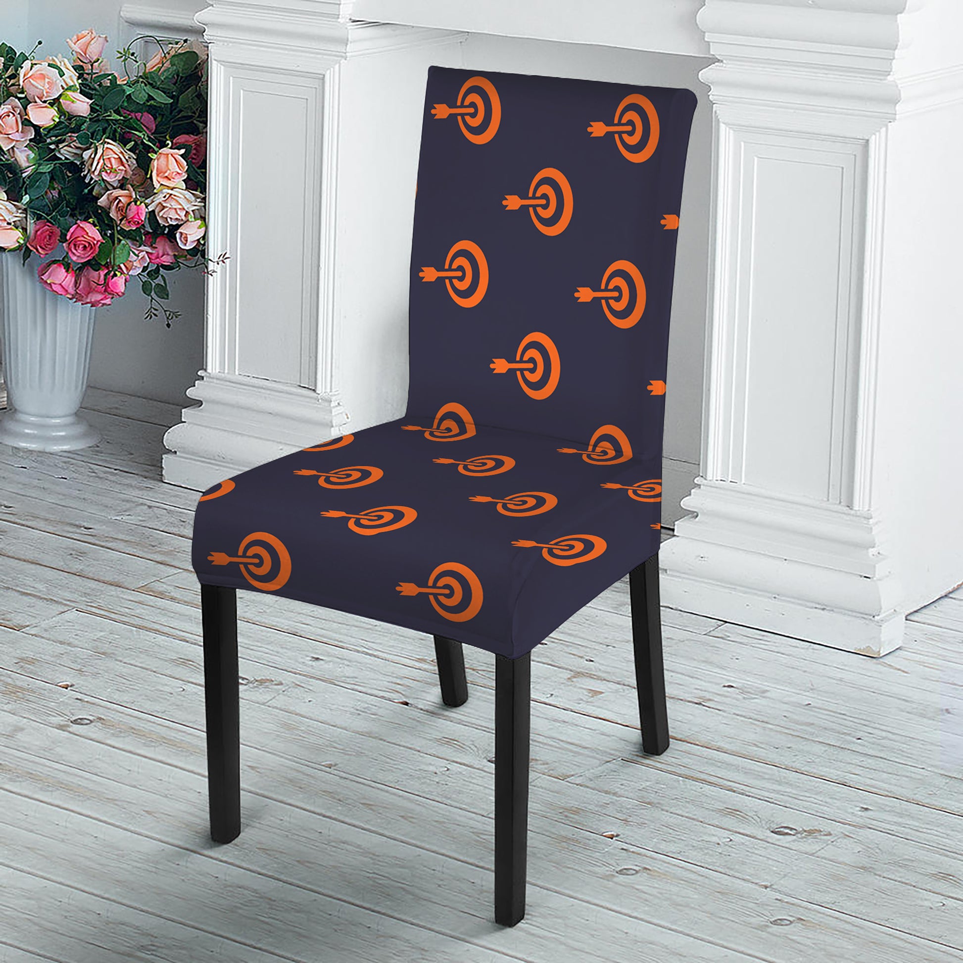 Orange Bullseye Target Pattern Print Dining Chair Slipcover