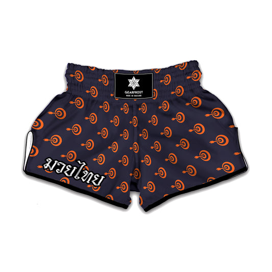 Orange Bullseye Target Pattern Print Muay Thai Boxing Shorts