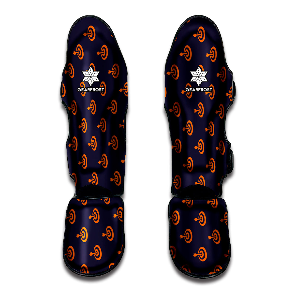 Orange Bullseye Target Pattern Print Muay Thai Shin Guard