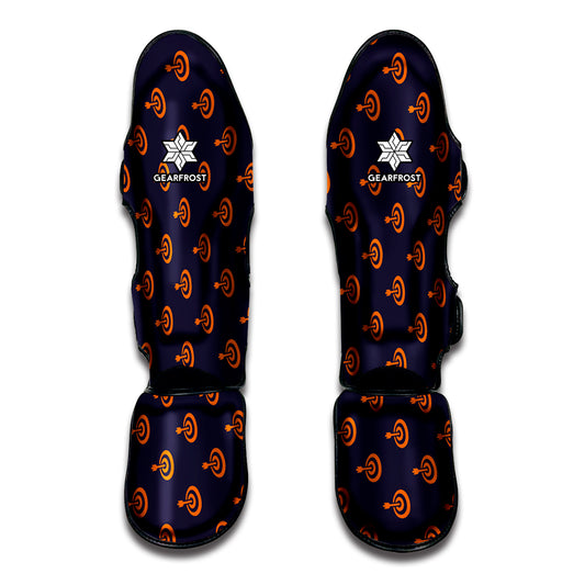 Orange Bullseye Target Pattern Print Muay Thai Shin Guard
