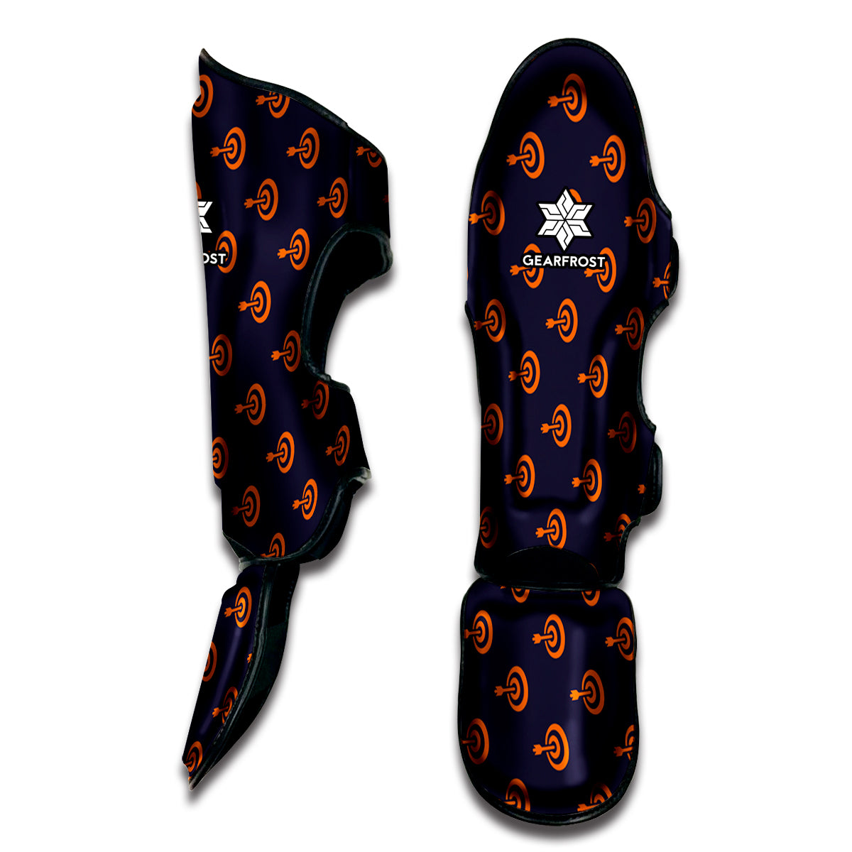 Orange Bullseye Target Pattern Print Muay Thai Shin Guard