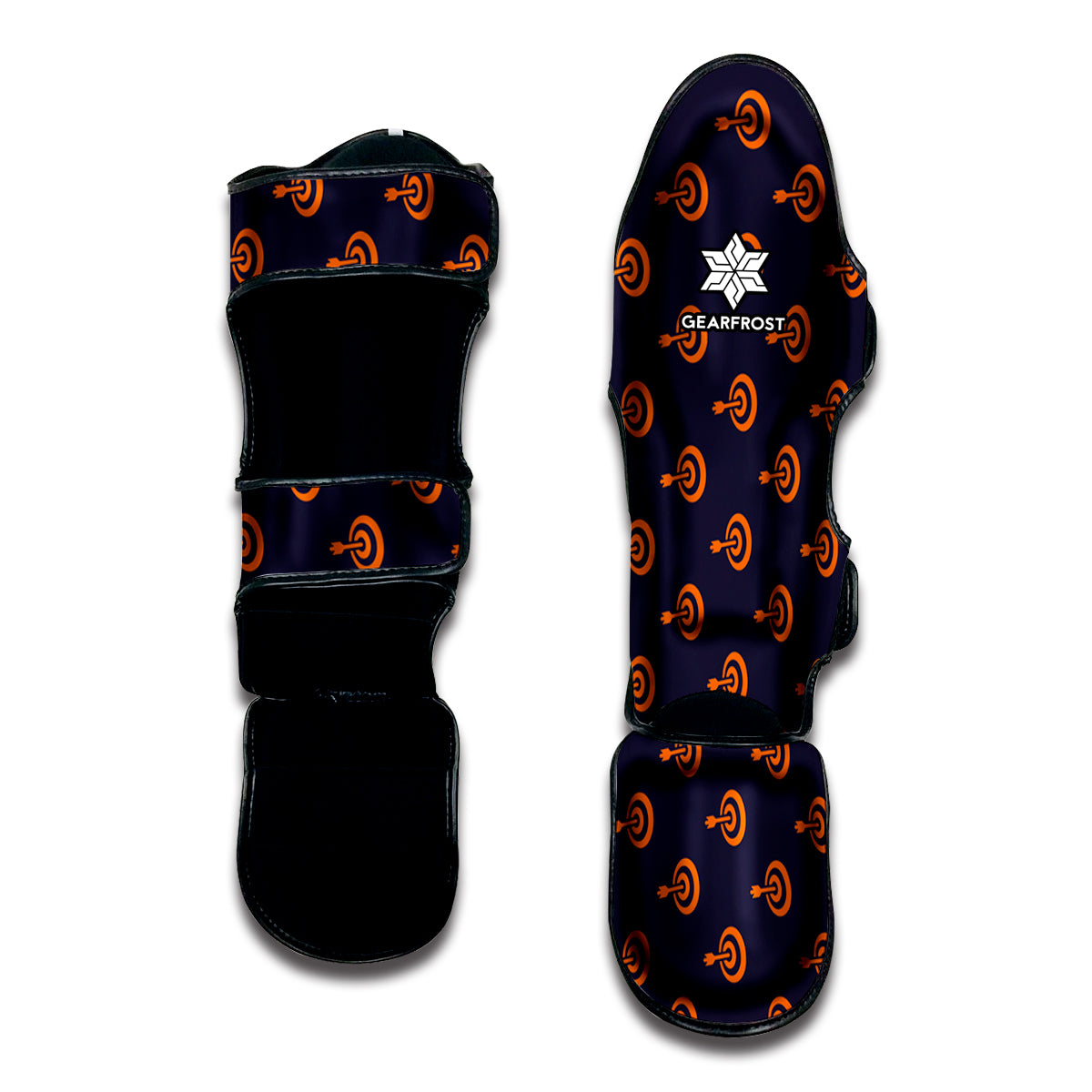 Orange Bullseye Target Pattern Print Muay Thai Shin Guard