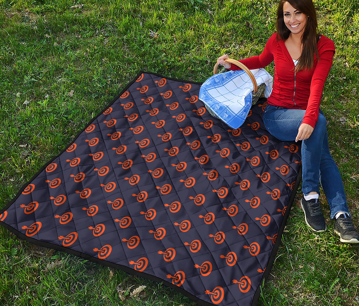 Orange Bullseye Target Pattern Print Quilt